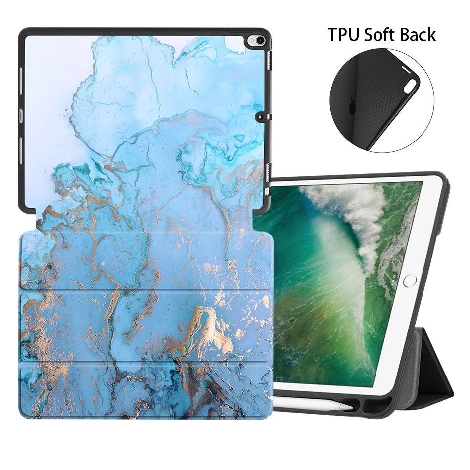 МТТ из искусственной кожи чехол для iPad Pro 10,5 дюймов ТПУ Мягкая задняя крышка для iPad air 10,5 ''2019 версия Мрамор текстура Tablet принципиально