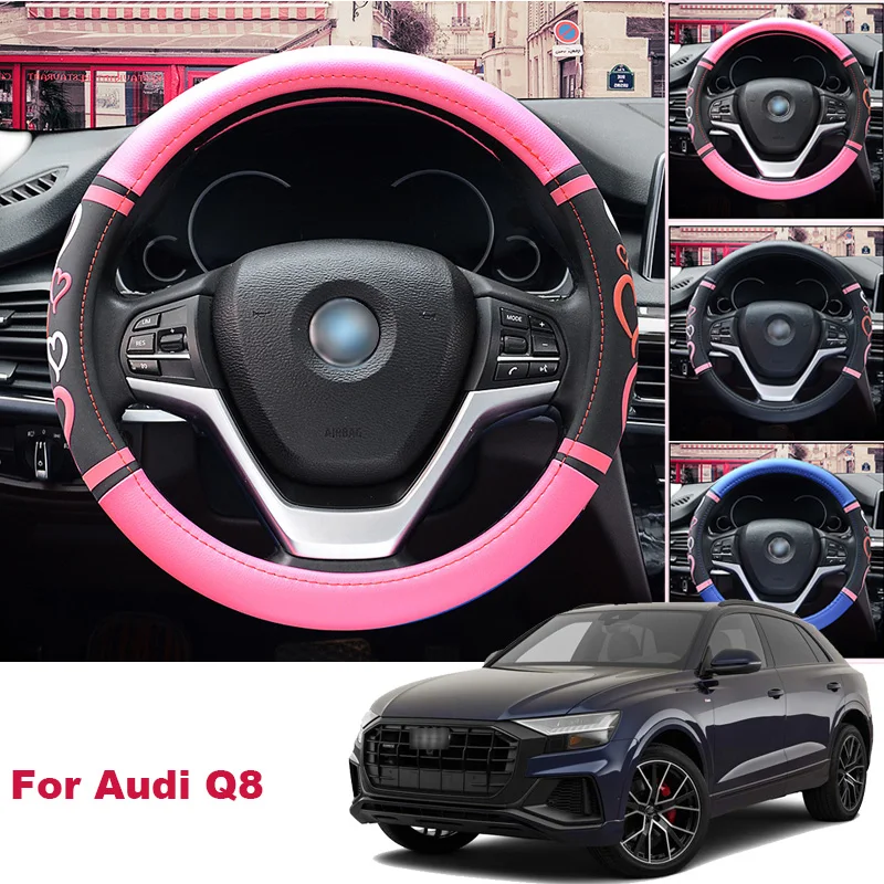 

For Audi Q8 2019 Non-slip Car Steering Wheel Cover PU Leather 38CM Size M Size Lovey Sweetheart steering wheel cover