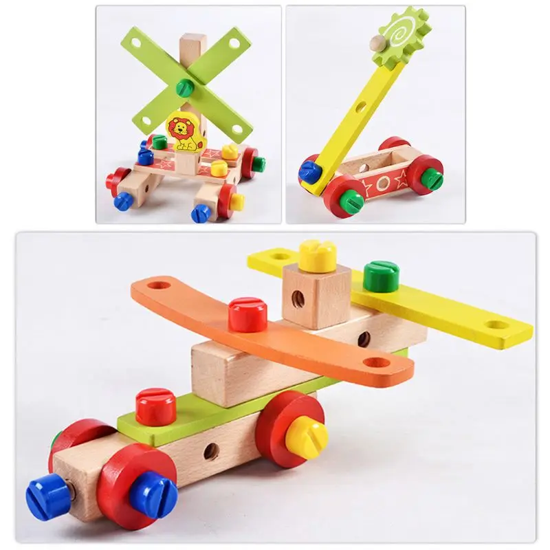 Kids Puzzle Assembled Wooden Blocks Multi-functional Disassembly Tool Toy