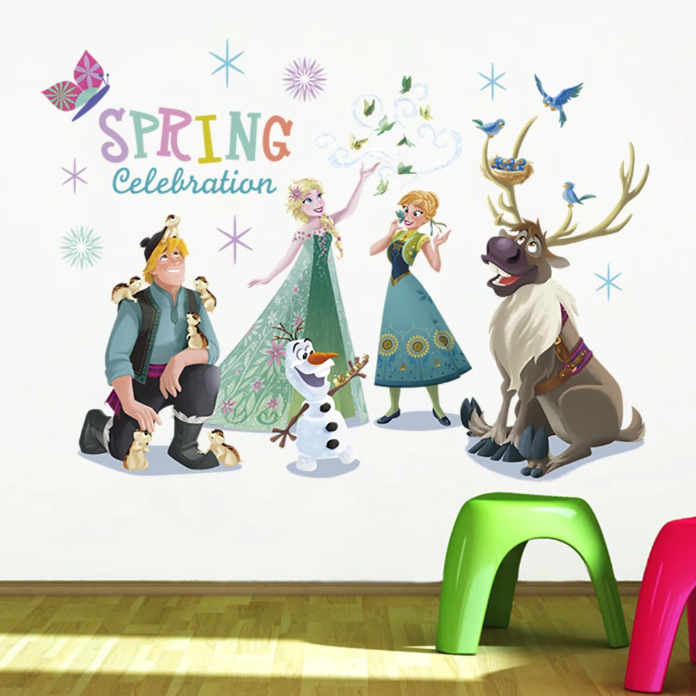 Cartoon Sven Olaf Anna Elsa Kristoff Frozen Wall Stickers For Kids Bedroom Home Decoration Anime Mural Art Decals Movie Poster | Дом и сад