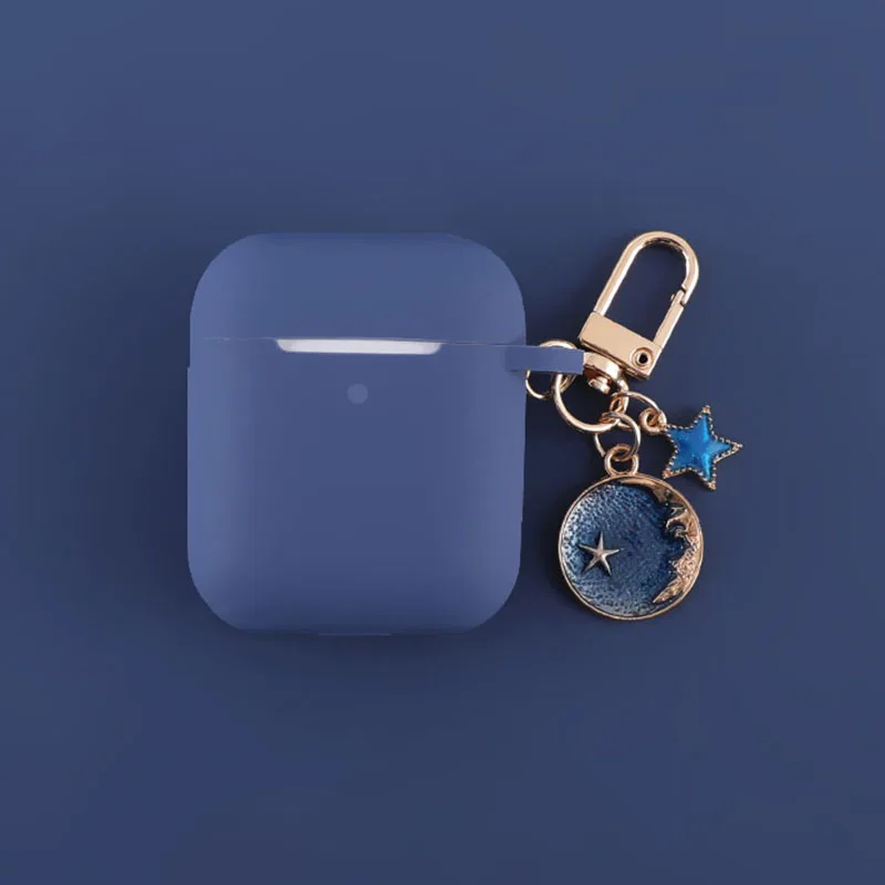 Blue Силиконовый чехол для Apple Airpods, беспроводной Чехол для наушников с Bluetooth, защитный чехол для наушников, кольцо для ключей с космической звездой - Цвет: Blue