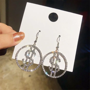 

European And American Personality Dollar Icon Shape Hanging Dangle Exaggerated Women's Earrings Prevent Allergy Quality Ear Nail