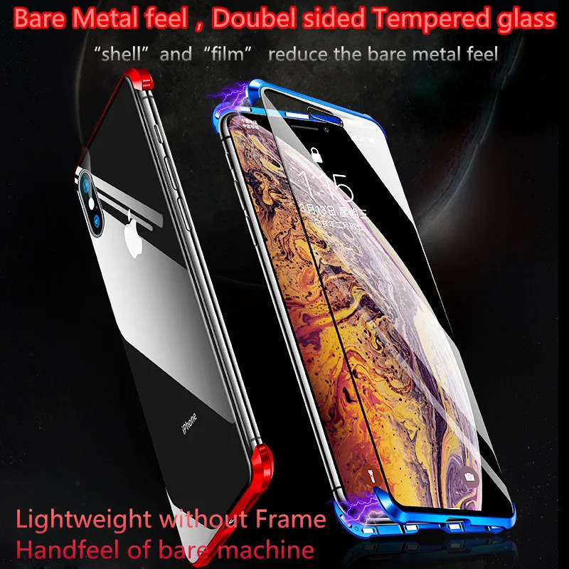 360° No Frame Metal Magnetic Case For iPhone X XR XS MAX 8 Plus 7P with Front and Back Tempered Glass Magnet Cases Cover 6G 6S |