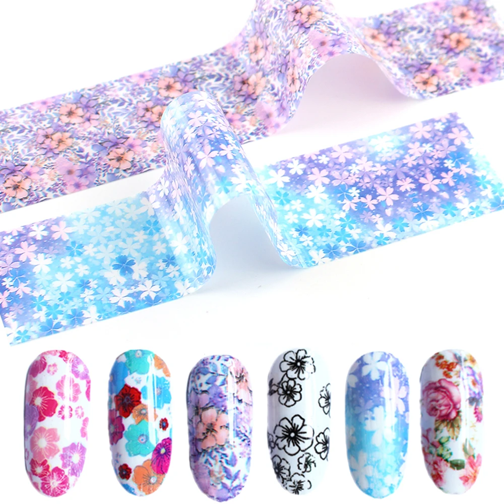 

16Pcs Holographic Nail Foil 4*20cm Mix Flowers Transfer Decal Set Nails Stickers Nail Art Manicure Decoration Wraps