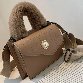 

Stone Pattern Plush Tote Bag 2020 Winter High-quality PU Leather Women's Designer Handbag Vintage female Shoulder Crossbody Bags