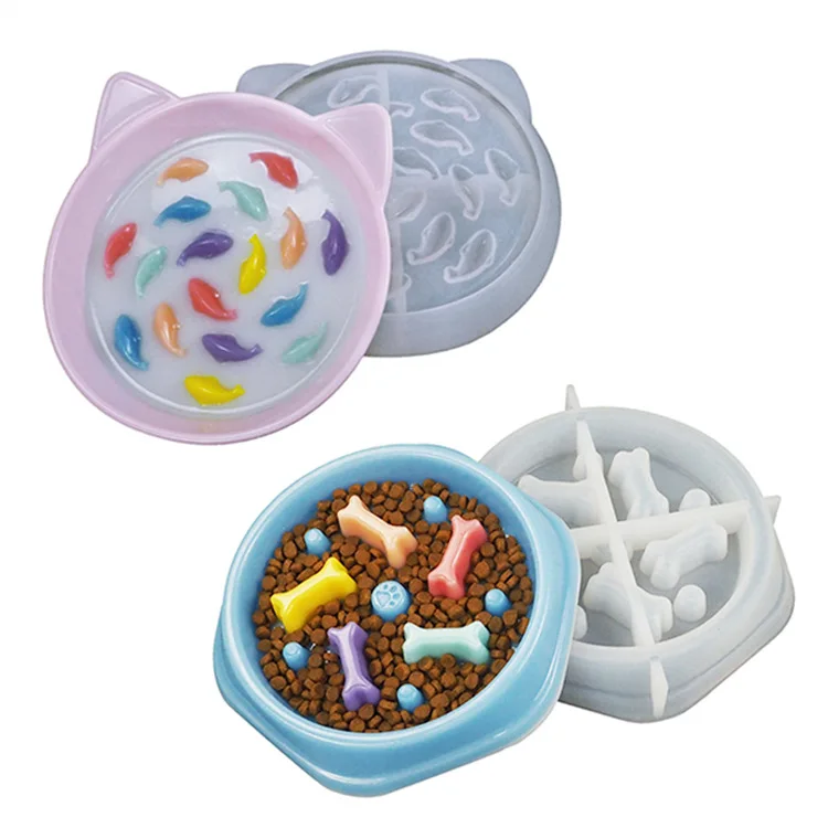 

DIY Epoxy Resin Mold Fish Kitten Plate Bowl Cute Dog Bone Anti-choking Dog Food Rice Bowl Pet Silicone Mold