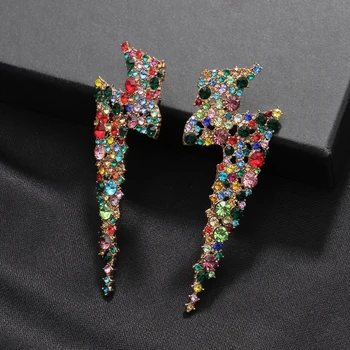 

Bestessy Hollowed out Lightning Hanging Colorful Crystal Shiny Glass Dangle Drop Earrings Jewelry Accessories For Women