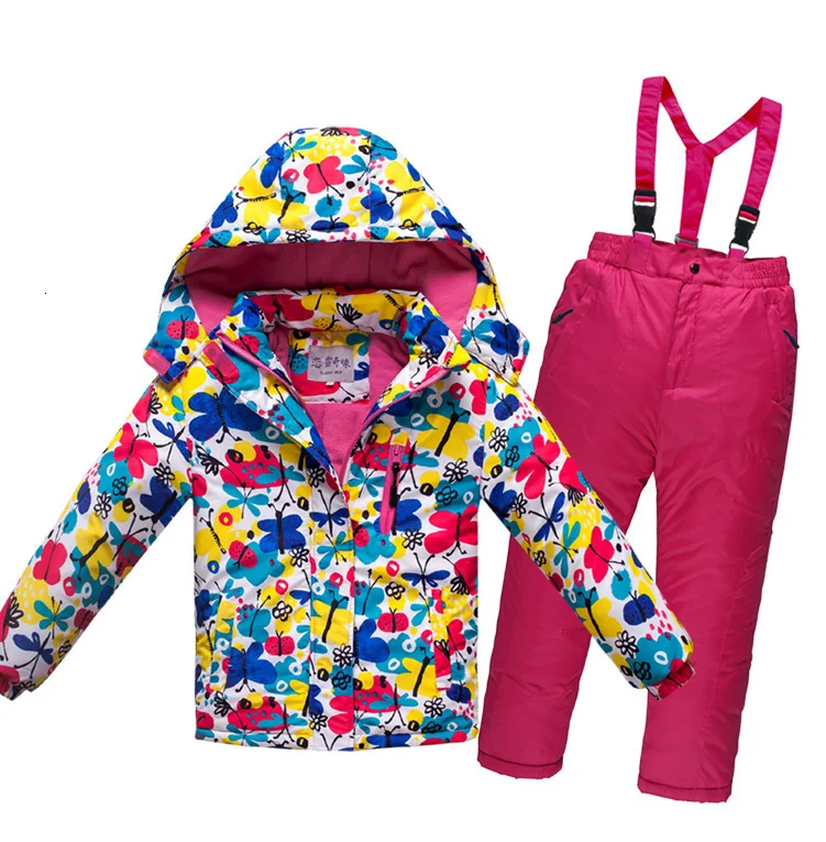 Детский лыжный костюм на-30 градусов; комплекты одежды для девочек; куртка; комбинезоны; Водонепроницаемая плотная верхняя одежда для мальчиков; зимнее теплое пальто; брюки