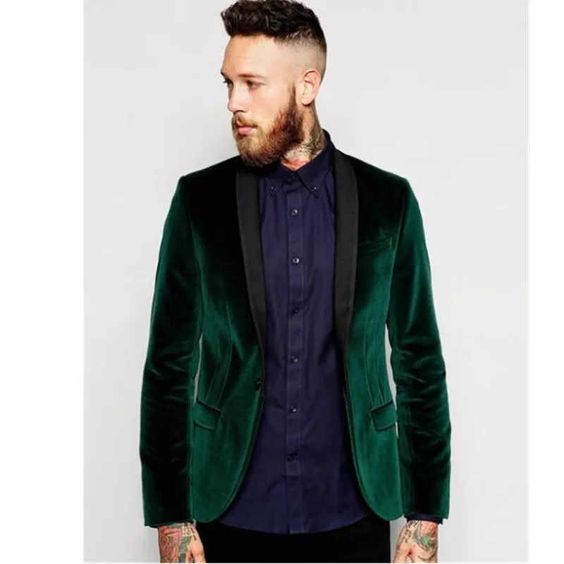 Зеленая бархатная куртка Черная шаль с отворотом жениха мужской костюм куртка лучший человек (куртка + брюки)