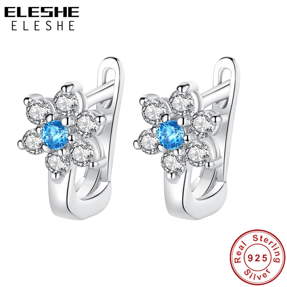 ELESHE, роскошные серьги-кольца с кубическим цирконием, 925 пробы, серебряные серьги с кристаллами и цветами для детей, ювелирные изделия для девочек