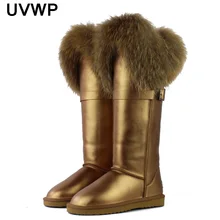 Модные Зимние сапоги из натуральной кожи с натуральным лисьим мехом сапоги до колена Зимние сапоги с высоким голенищем Водонепроницаемый высокая женская обувь; теплые высокие сапоги