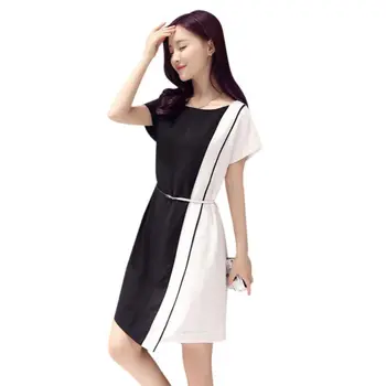 

Fashion Summer Dress Of The Large Size Female Slim Thin Chiffon Hit Color Stitching Short-sleeved Dress