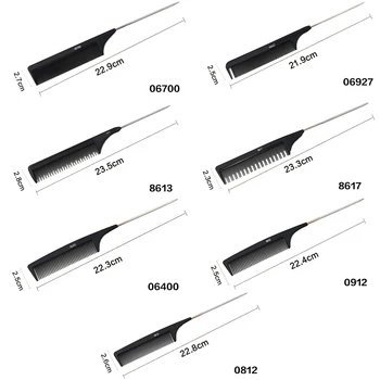 

1pc Heat Resistant Salon Black Metal Pin Tail Antistatic Comb Hard Carbon Cutting Comb Hair Trimmer Brushes