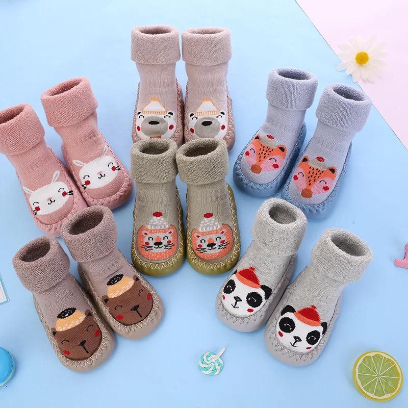 Toddler Socks Slippers Rubber-Soles Baby-Boys Winter Thicken Infants Girl with for Kids