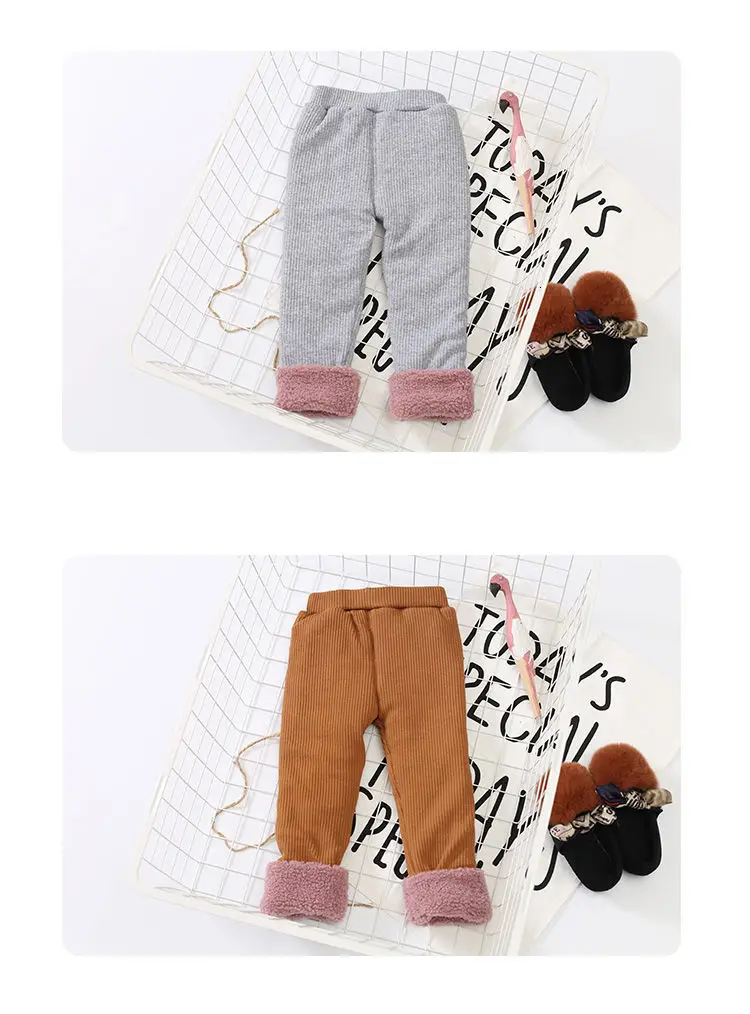 Новые зимние Утепленные бархатные леггинсы для девочек эластичный пояс для девочек, обтягивающие штаны для маленьких девочек Детская Хлопковая одежда штаны для девочек