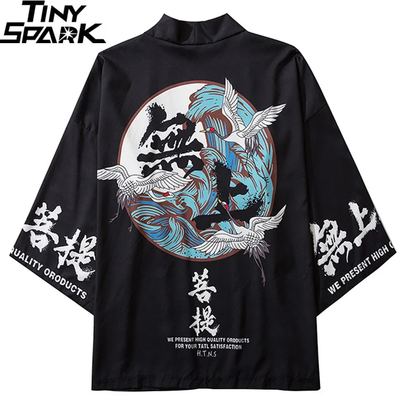 Kimono Jacket Kanji Buddha Japanese Summer Harajuku Men Loose Print Thin Hip-Hop