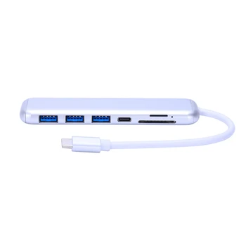 

Portable 7 In 1 Type-C Usb 3.0 Aluminum Alloy Hub Adapter With Pd Fast Charger Sd/Tf Card Reader For Laptop (Silver)