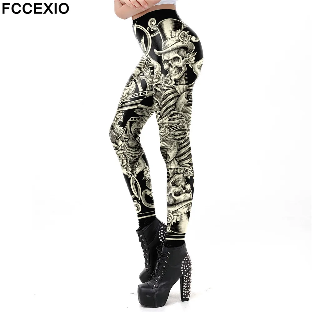 best leggings for women FCCEXIO Fashion Skull New Design Punk Women Legging Gothic Style Lion Retro Vintage Steampunk Leggins Ankle Pants Cosplay Leggin fleece lined leggings