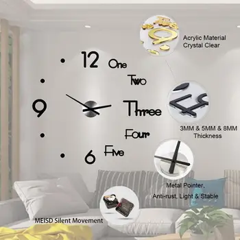 

Wall Stickers 3 Color Acrylic Wall Clock Sticker Mirror Wall Clock Removable Self-Adhesive Diy Bedroom