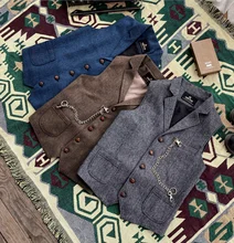 Gilet de costume à chevrons en Tweed pour hommes, gilet rétro à revers, sans manches, Steampunk, gilet de marié de mariage