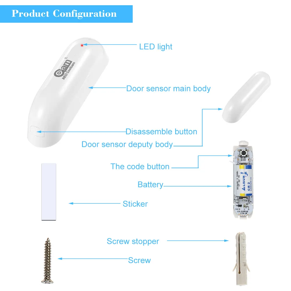 НЕО Coolcam NAS-DS01Z Z-Wave двери окна Сенсор Совместимость с Z волна 300 серии 500 магнит замок Сенсор сигнал тревоги