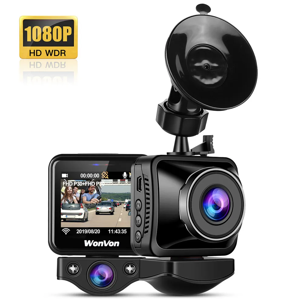 Автомобильный видеорегистратор WonVon с двойным объективом WiFi HD 1080P ночного видения