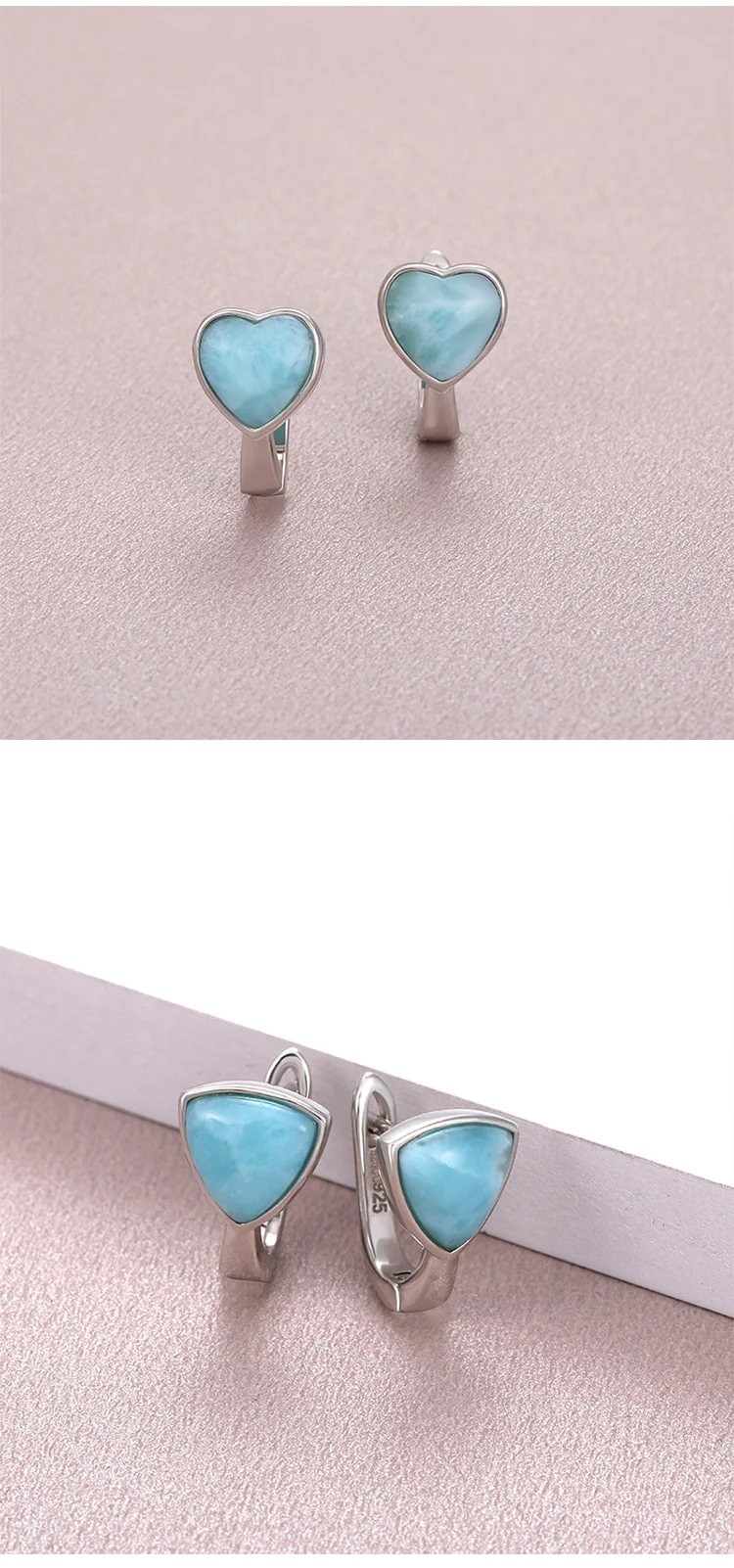 2021 Simple Fashion Geometric LOVE Charm 925 Sterling Silver Jewelry Gift Classic Natural Precious Larimar Earrings for Women