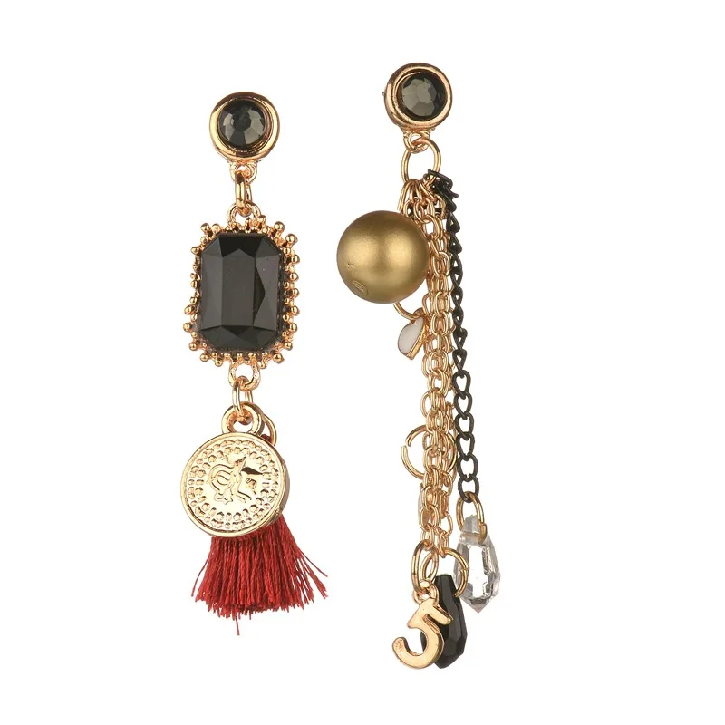

New style jewelry personality stud asymmetric Earrings tassel Pearl Crystal Earrings female