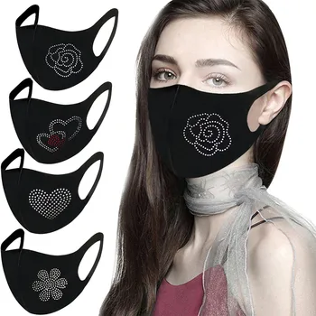 

Shiny Rhinestone Crystals 3D Mask Women Men Unisex Fashionable Black Masks Breathable Ice Silk Mouth Cover Mascarillas Tapabocas