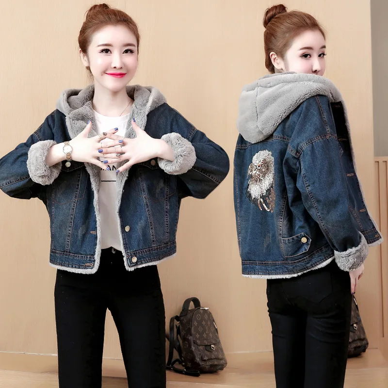 С меховой отделкой капюшона хлопковая подкладка длинные джинсовые куртки для