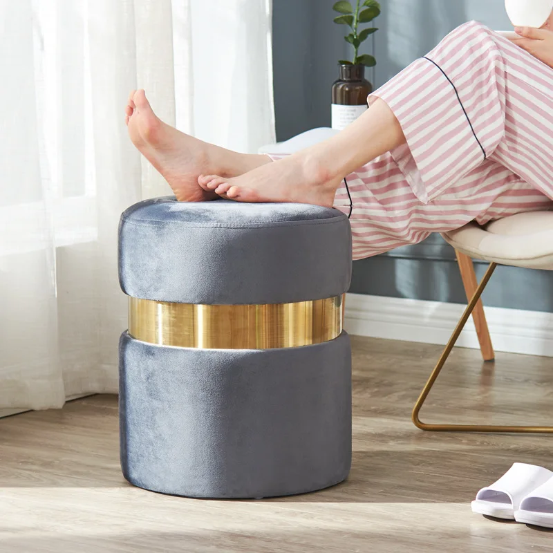 

Northern Europe Footstool Simple Modern Household Sofa Stool Stainless Steel Light Luxury up Stool Fabric Dressing Stool Metal S