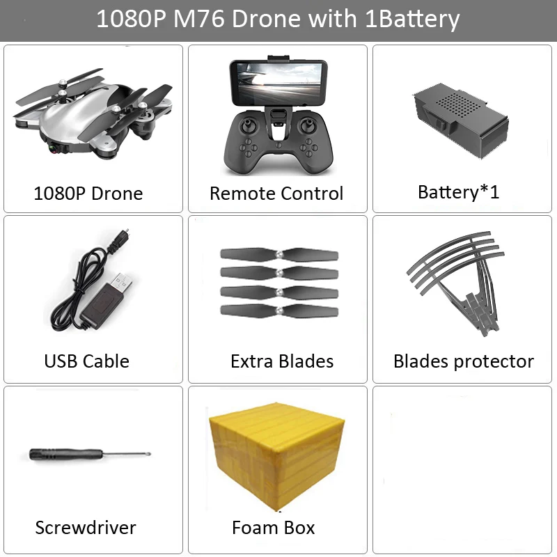 HGIYI M76 Радиоуправляемый Дрон с 4K 1080P HD двойной камерой оптического потока Квадрокоптер WiFi FPV Профессиональный селфи Дрон складной вертолет - Цвет: M76 1080P 1B FB