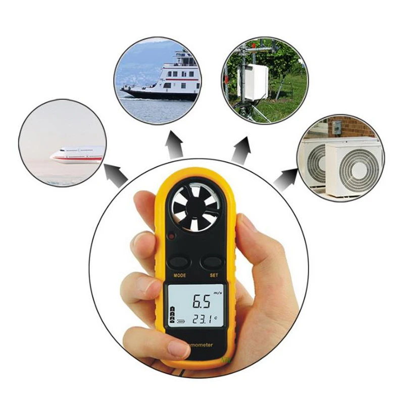 Realmote Handheld LCD Mini Digital Anemometer Wind Speed Meter Gauge Meter 0 - 30 m/s Sensor Tester with Backlight Display