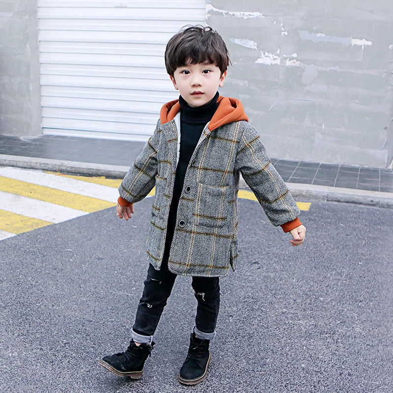 Hot Boys Woolen Coat Children's Spring Autumn Wool & Blends Jacket Windbreaker Kids Casual Handsome Outerwear Trench Jacket X229