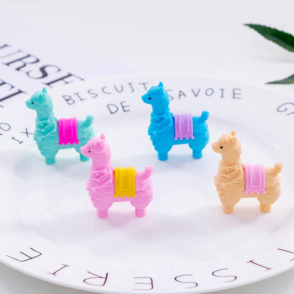 

4Pcs/set Kawaii Rubber Erasers Colorful Animal Little Alpaca Sheep Removable Rubber Pencil Erasers Stationery Students Gifts