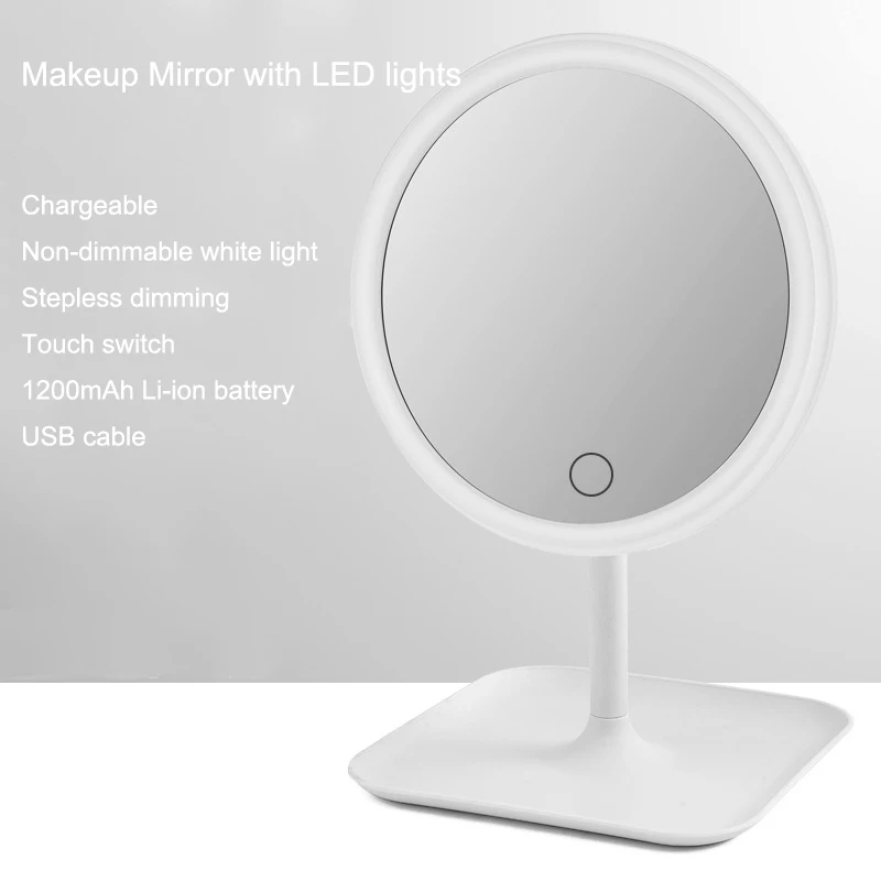 Non dimmable Настольное зеркало для макияжа, светодиодный светильник, зарядка через usb, светильник для макияжа с сенсорным управлением, зеркало для макияжа, светодиодный, зеркало - Цвет: Non dimmable