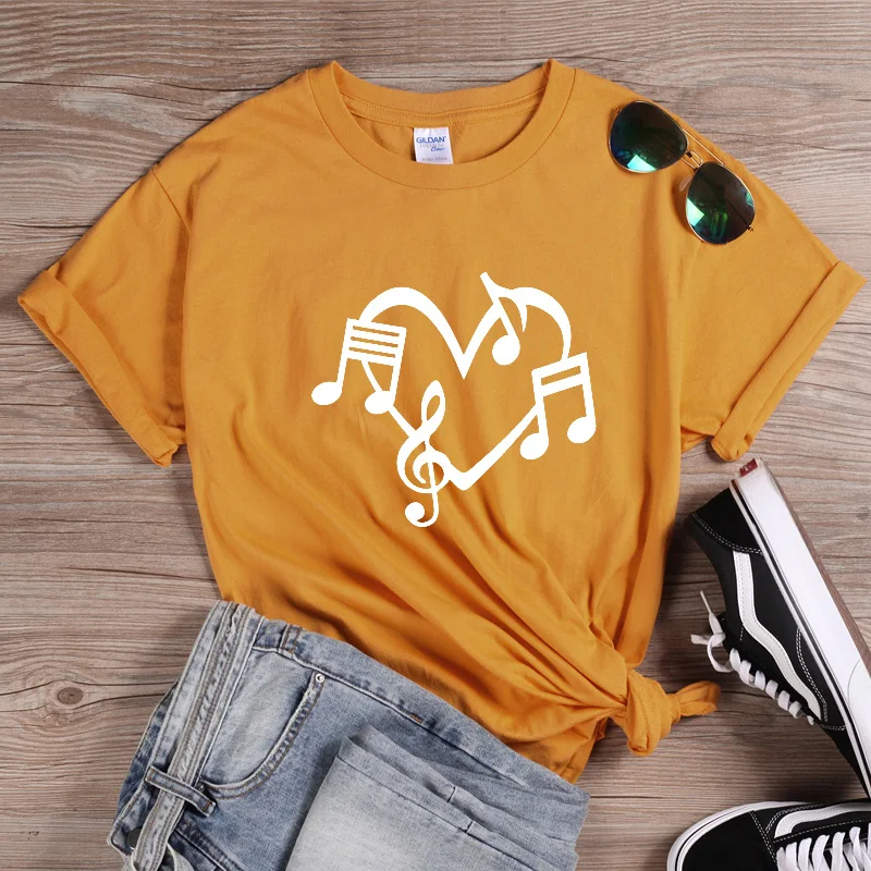 ONSEME Музыка Примечания Сердце Любовь Графический футболки Эстетическая одежда летняя девушка мощная страстная музыка футболка для леди девушки Q-923