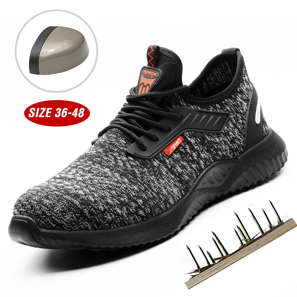 

Autumn Safety Shoes Steel Toe Men Women Fashion Anti-smashing Men's Work Shoes Black Breathable Comfortable Sports Shoe Sneakers