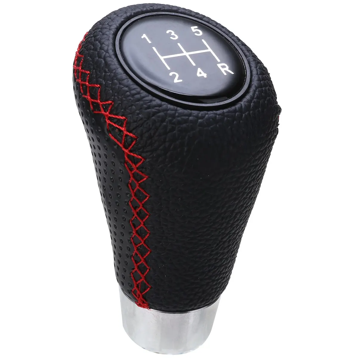 5 Speed Genuine Leather Gearstick Head Knob Red Stitch Car Gear Stick Shift Knob Universal Manual for Car Interior Accessory