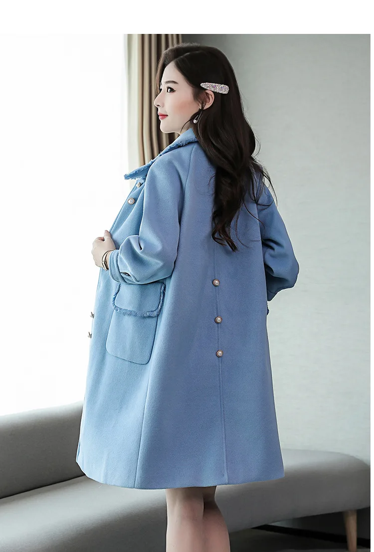 Woolen Jacket Women's Mid-length Autumn& Winter New Style WOMEN'S Dress Korean-style Loose-Fit Elegant Cocoon Woolen Overc