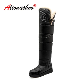 

2019 New Over The Knee Boots Wedge Heels Snow Boots Ladies Russian Winter Thick Plush Booties Botas Mujer Large Size 35-44