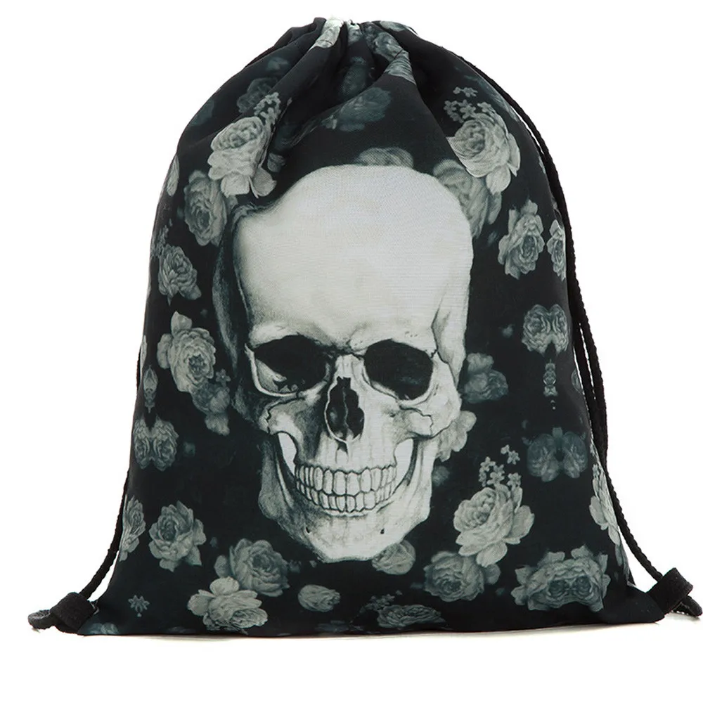 

Halloween Party drawstring bag Unisex Men Women Casual Candy Bag Gift 3D Skulll Printed drawstring Backpack mochila saco