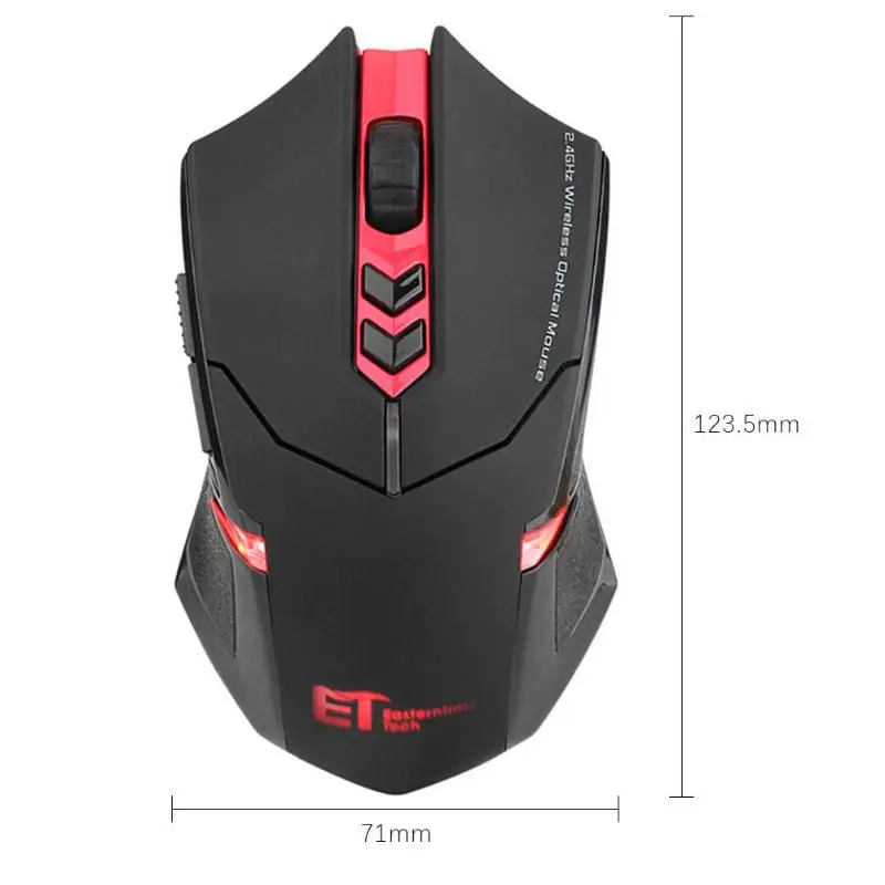 ET X-08 2000 dpi регулируемая 2,4G Беспроводная профессиональная игровая мышь Красный 2,4 GHz Двусторонняя передача низкая мощность сигнал тревоги