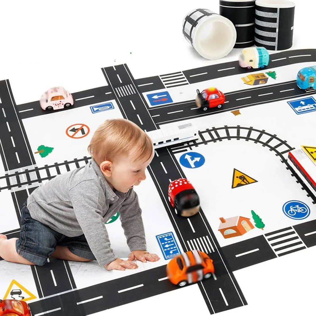 Hot Selling Kids Toy Car Railway Road Creative Traffic Road Adhesive Masking Tape Removable Play Room DIY Track Floor Sticker