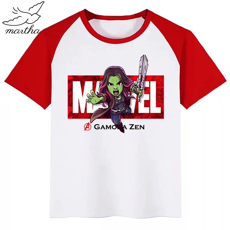 Marvel Мстители Железный человек Капитан Америка Человек-паук Халк Мультфильм модная забавная Футболка с принтом детские топы с круглым вырезом для мальчиков и девочек, футболка - Цвет: RedK