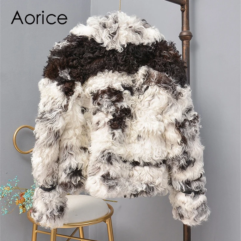 Aorice TX307701 женская зимняя куртка с натуральным овечьим мехом для отдыха многоцветное пальто Женская модная Натуральная меховая шуба верхняя одежда