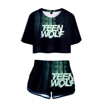 

TEEN WOLF two piece set T-shirt + shorts suit cotton short-sleeved Leisure Print Novelty Top Luxury Harajuku