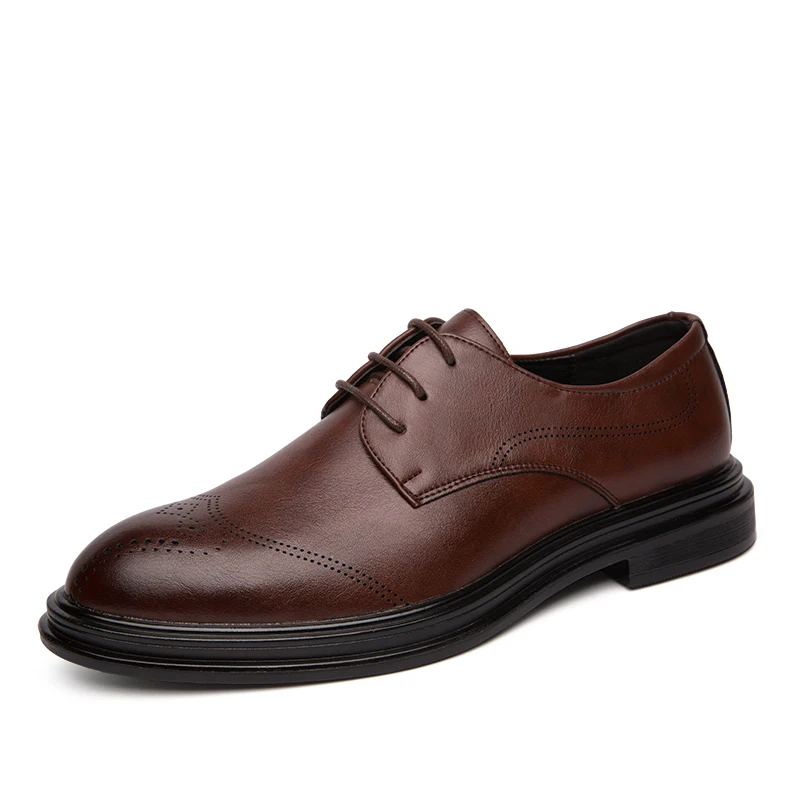 Jazzpostance/мужские кожаные туфли Мужские модельные туфли из искусственной кожи туфли в деловом стиле на плоской подошве дышащие мужские свадебные туфли для торжеств q54 - Цвет: brown