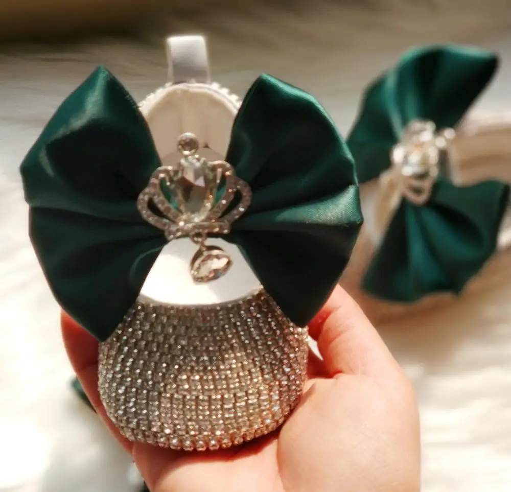 Dollbling Emerald Crown Baby Cirb Shoes Green Bow Headband Set Bling Bebe Name Ballet 100 Day Ballerina Princess Girl First Wa