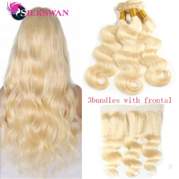 

Silkswan 613 Blonde Body Wave Hair Bundles With Frontal 13*4 Lace Closure Brazilian Human Hair #613 Remy Hair Extensions